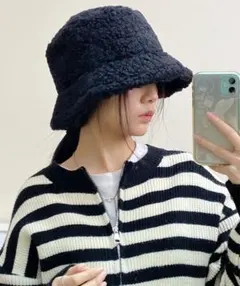 最終価格-新品未使用◆もこもこバケットハット（黒）