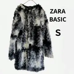 匿名配送　ZARA BASIC　モコモコ　ファー　コート　チェック　Ｓ　黒白
