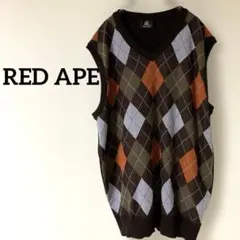 RED APE アーガイル Vネック ベスト　【2X】　黒　大きめ