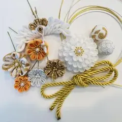 髪飾り　つまみ細工　和玉　鶴　成人式　卒業式　七五三　白　金