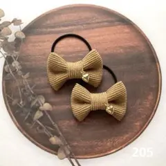 キッズヘアゴム 小さめコーデュロイリボン ツイン ブラウン