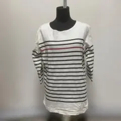 レディース 七分袖カットソー ボーダー柄 ベージュ系 L