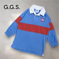 【好配色】ラガーシャツ キッズ 100～110 ブルー レッド ボーダー レトロ