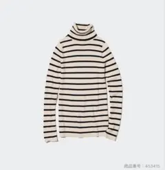 UNIQLOユニクロ エクストラファインメリノリブラタートルネック ボーダーM