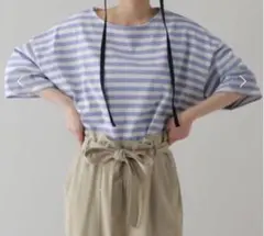 natural by clip コットン天竺ボーダーＴシャツ サックスのサムネイル