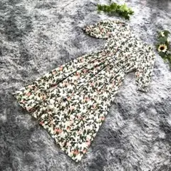 ロペピクニック【38/M】花柄ロングワンピース 七分袖 グリーン 春きれいめ