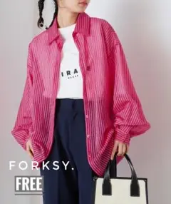 forksy. シアーストライプビッグシャツ ピンク