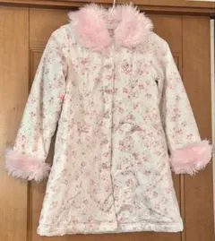 美品メゾピアノバラ柄ハートリボンポケットファーピンク白ダウンコート希少レア140