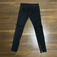 新品未使用】mnml ニークラッシュジップヘムデニムパンツ ブラック 28 