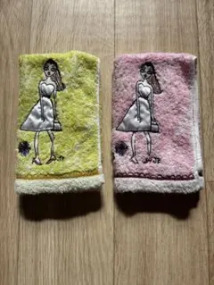 Jeffrey 未使用に近い 刺繍デザイン ハンドタオル 2枚セット