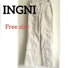 コーデュロイ パンツ レディース 生成り ナチュラル系ウエスト編み上げINGNI