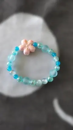 ハンドメイド ブレスレット 青系 ピンク桜