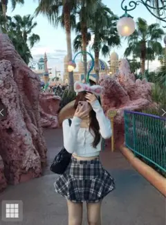 GRL チェック柄フリルキュロット ネイビー 24時間以内発送