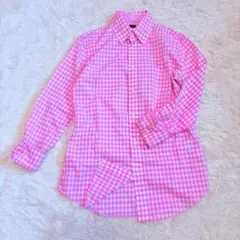 ラルフローレン ギンガムチェック長袖シャツ ピンク SLIMFIT 4 ロゴ刺繍