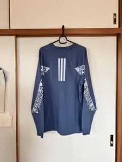「未使用 adidas アディダス ロンT 長袖Tシャツ ブルー 袖ロゴ L」