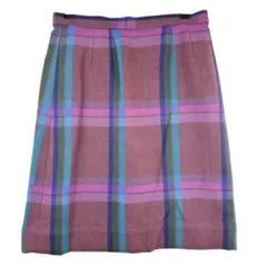 1980【美品】スカート 膝丈 チェック ボルドー スクール 台形 秋冬