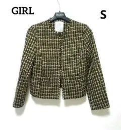 美品❤GIRL✨レディース　ノーカラージャケット✨ツイード✨S