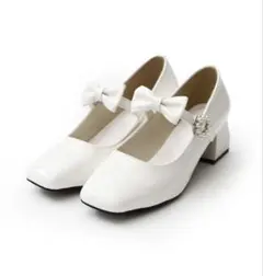パールバックルリボンストラップパンプス ホワイト 23cm