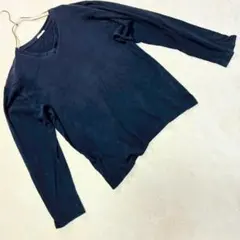 ジーユー コットン Vネック 長袖カットソー ネイビー Mサイズ メンズ 春秋