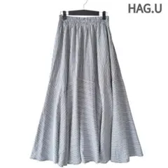 HAG.U フレアロングスカート ストライプ マキシロング 高身長 ゴムのサムネイル