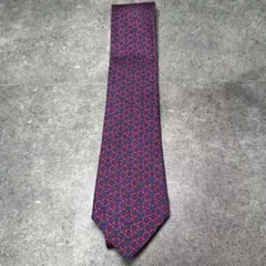 【極美品】エルメス ネクタイ 幾何学チェーン柄 ネイビー×レッド 7085 OA