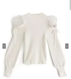 チュールショルダーリボンニットトップス　グレイル