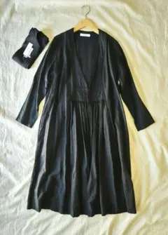 homspun ホームスパン リネンバイオフロントギャザー長袖ラップワンピース