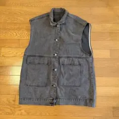 デニム　オーバーサイズ　ノースリーブベスト　グレー