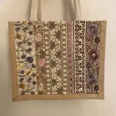 インド刺繍リボン　ジュートバッグ　No.30