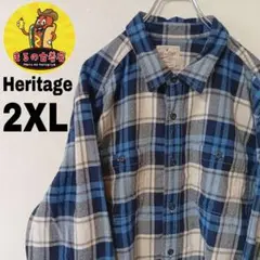 USA古着 Heritage　ネルシャツ2XL　ネイビーブルー　チェック