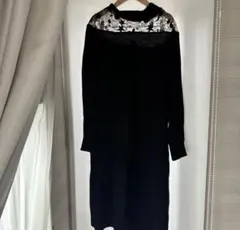 ダイアグラム ニットワンピース プラネット刺繍 ロング アンゴラ混 黒