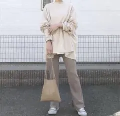 GU リブ スリット ストレートパンツ L
