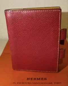エルメス HERMES メモ帳カバー レッド ペンホルダー付き　手帳カバー