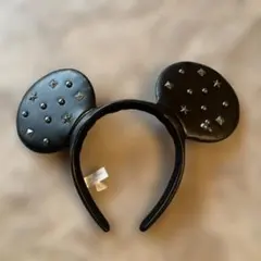 ディズニースタッズ付き黒ミッキーマウス耳カチューシャ