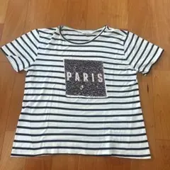ZARA ザラ スパンコール ボーダー Tシャツ 半袖 Lサイズのサムネイル