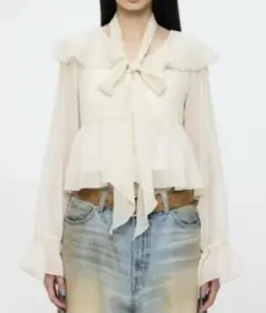 MOUSSY BOW TIE CHIFFON ブラウス アイボリーのサムネイル