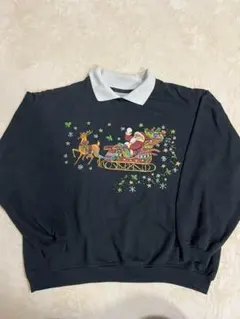 USA古着 クリスマス　スウェット　サンタクロースとトナカイ　M