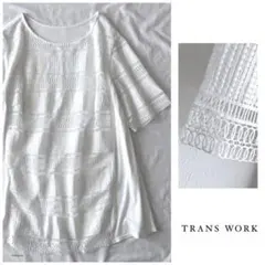 ◯ TRANS WORK【洗える】大きいサイズ44 白レース 切替 カットソーのサムネイル