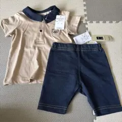 新品未使用 ベージュ ポロシャツ風Tシャツ デニム風ズボン 2点セット