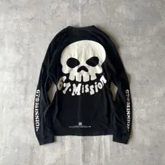 00s カットソー ロンT スカルプリント ブラック グランジ y2k パンク