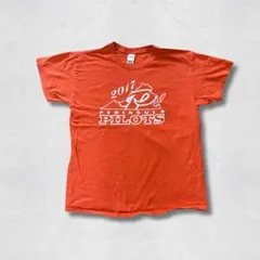 GILDAN 山プリントTシャツ L オレンジ プリント ロゴ USA古着