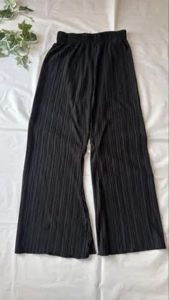 黒 プリーツパンツ M イージーパンツ ワイドパンツ ウエストゴム 楽ちん