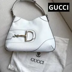 超美品 使用1回 グッチ ショルダー バッグ ホースビットハンドバッグ ホワイト