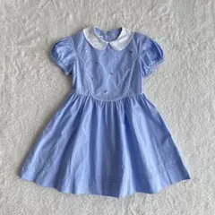 ファミリア ワンピース 小花刺繍 切替 半袖 120 コットン Aライン 発表会