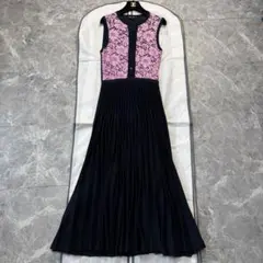 極美品♡着丈129 ドゥロワー　コットンレースプリーツニットワンピース S 1