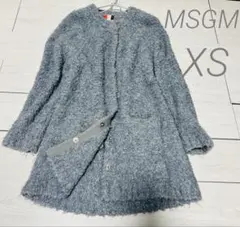 【エムエスジーエム】ニットカーディガン　ロング丈　もこもこ　厚手　グレー　XS