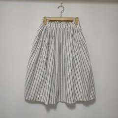 美品 ケイビーエフ KBF リネンブレンドロングスカート ストライプ柄
