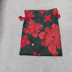 和装用バッグ 緑と赤の花柄