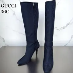 美品 グッチ GUCCI モノグラム ロングブーツ GGロゴ 38