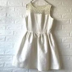 ZARA WOMAN レース切替 Aライン フレアワンピース XS オフホワイト